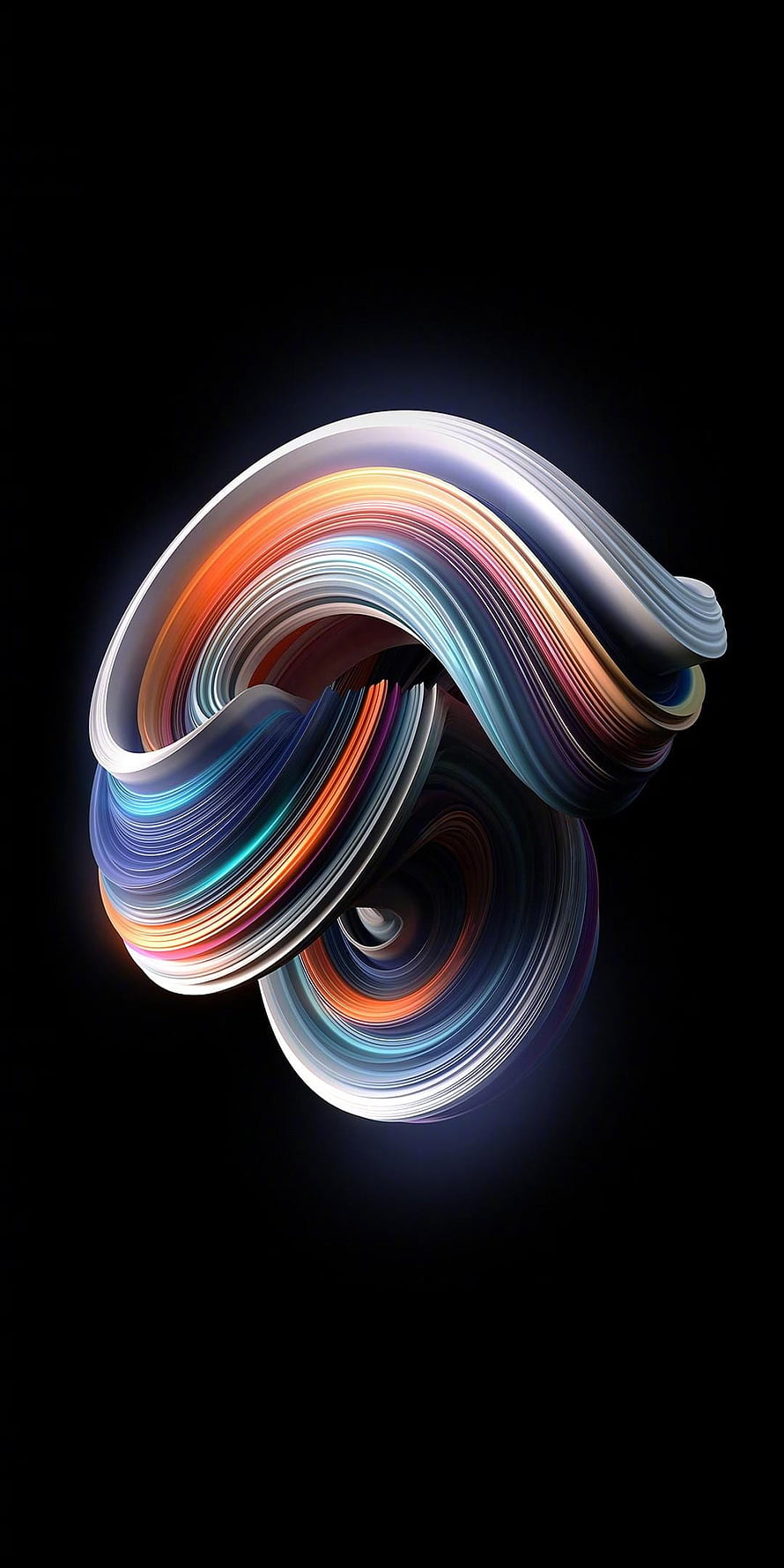 Vibrant 3D Abstract Ribbon Swirl with Neon Glow on Black Background HD phone wallpaper