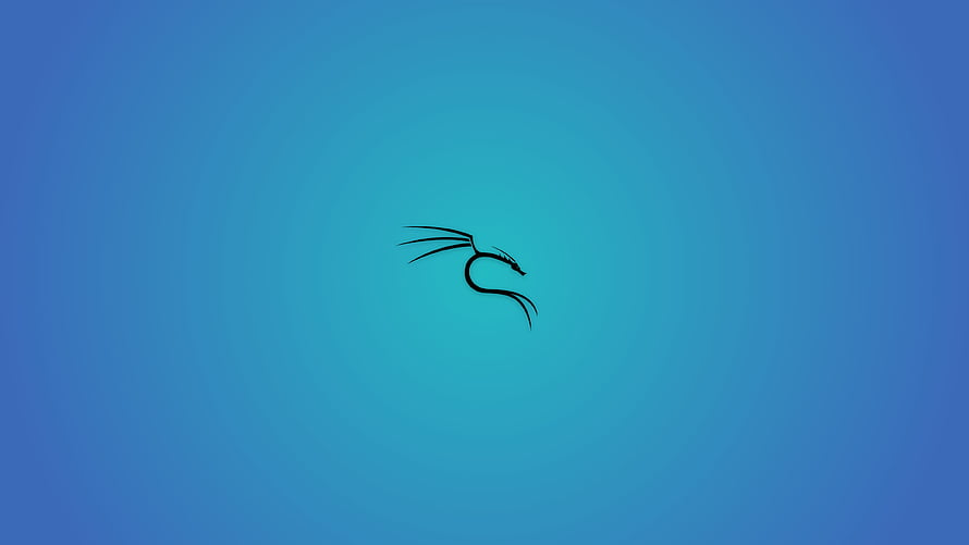 Minimalist black dragon silhouette on a smooth blue gradient background HD wallpaper