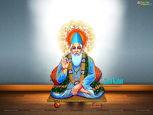 Sant Kabir Meditating in Blue Robes with Radiant Halo and Traditional Attire HD wallpaper