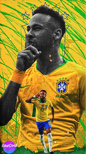 Neymar Brazil National Team Portrait with Five World Cup Stars and CBF Crest HD phone wallpaper