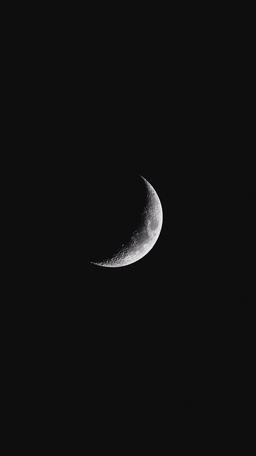 Crescent Moon in Deep Black Sky, Minimalist Dark Night Photography HD phone wallpaper