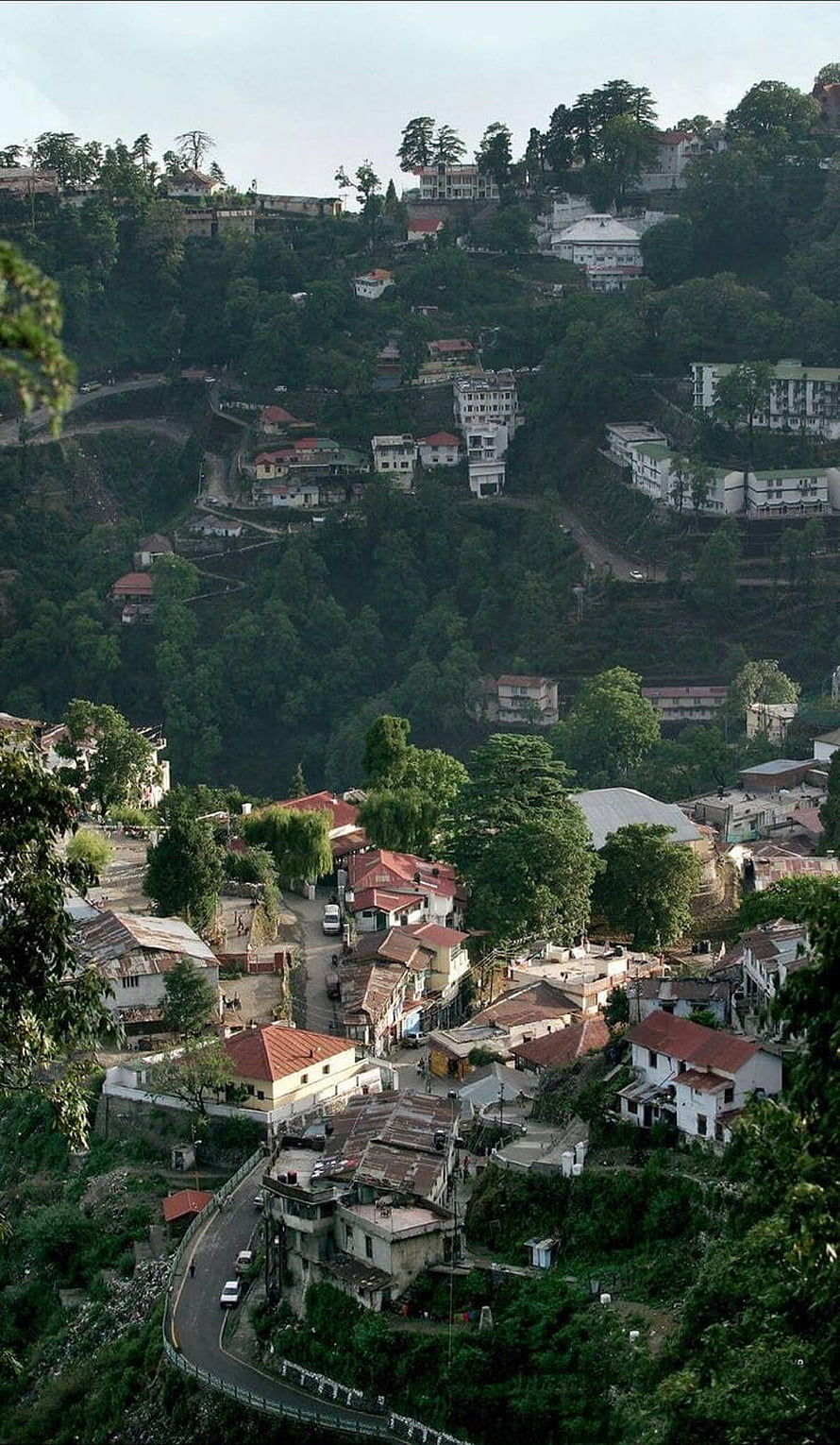 Mussoorie Hill Station View with Winding Roads and Lush Green Forests HD phone wallpaper
