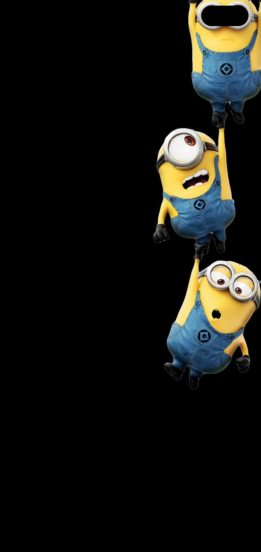 Three Minions Hanging in a Chain on a Black Background HD phone wallpaper