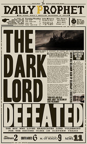 Harry Potter Daily Prophet Front Page Featuring The Dark Lord Defeated Headline HD phone wallpaper