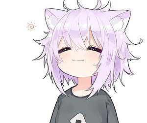 Nekomata Okayu Chibi Illustration with Purple Hair and Cat Ears HD wallpaper