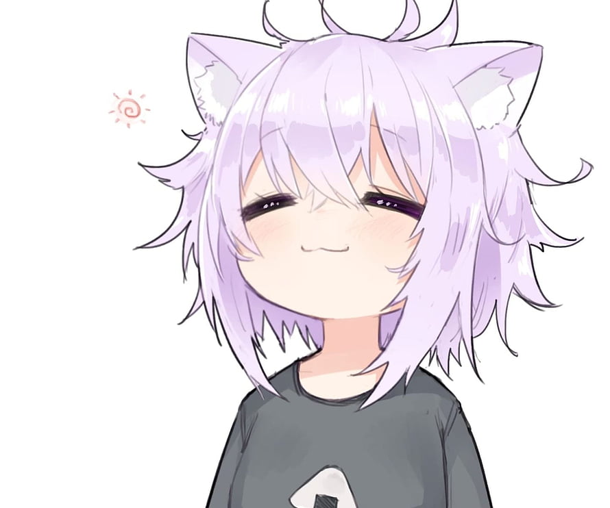 Nekomata Okayu Chibi Illustration with Purple Hair and Cat Ears HD wallpaper