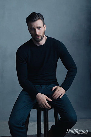 Chris Evans Studio Portrait in Black Sweater and Dark Jeans HD phone wallpaper