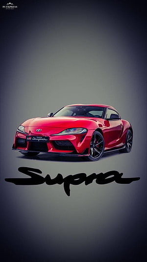 Red Toyota GR Supra MK5 Sports Car on Dark Gradient Background HD phone wallpaper