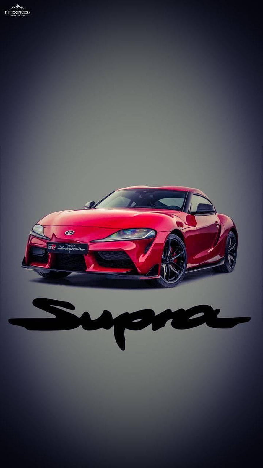 Red Toyota GR Supra MK5 Sports Car on Dark Gradient Background HD phone wallpaper