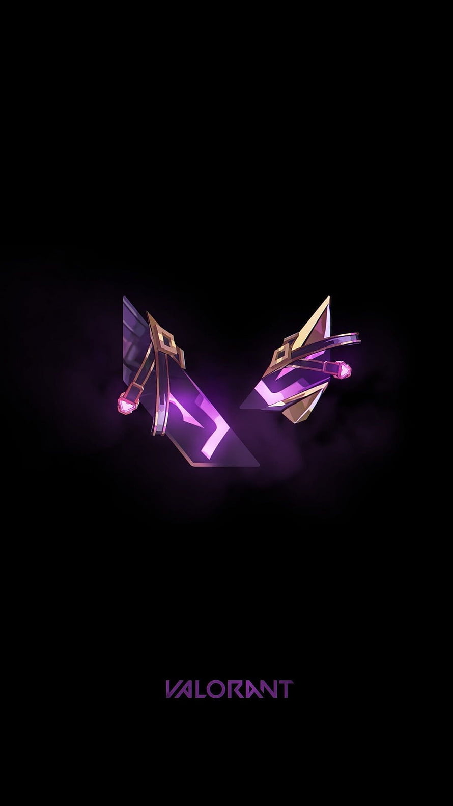 Valorant Reyna Icon with Purple Glow and Gold Accents on Black Background HD phone wallpaper