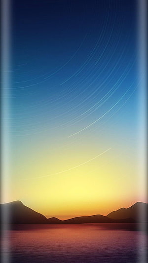 Star Trails Over Mountain Lake at Sunset with Curved Edge Display Effect HD phone wallpaper