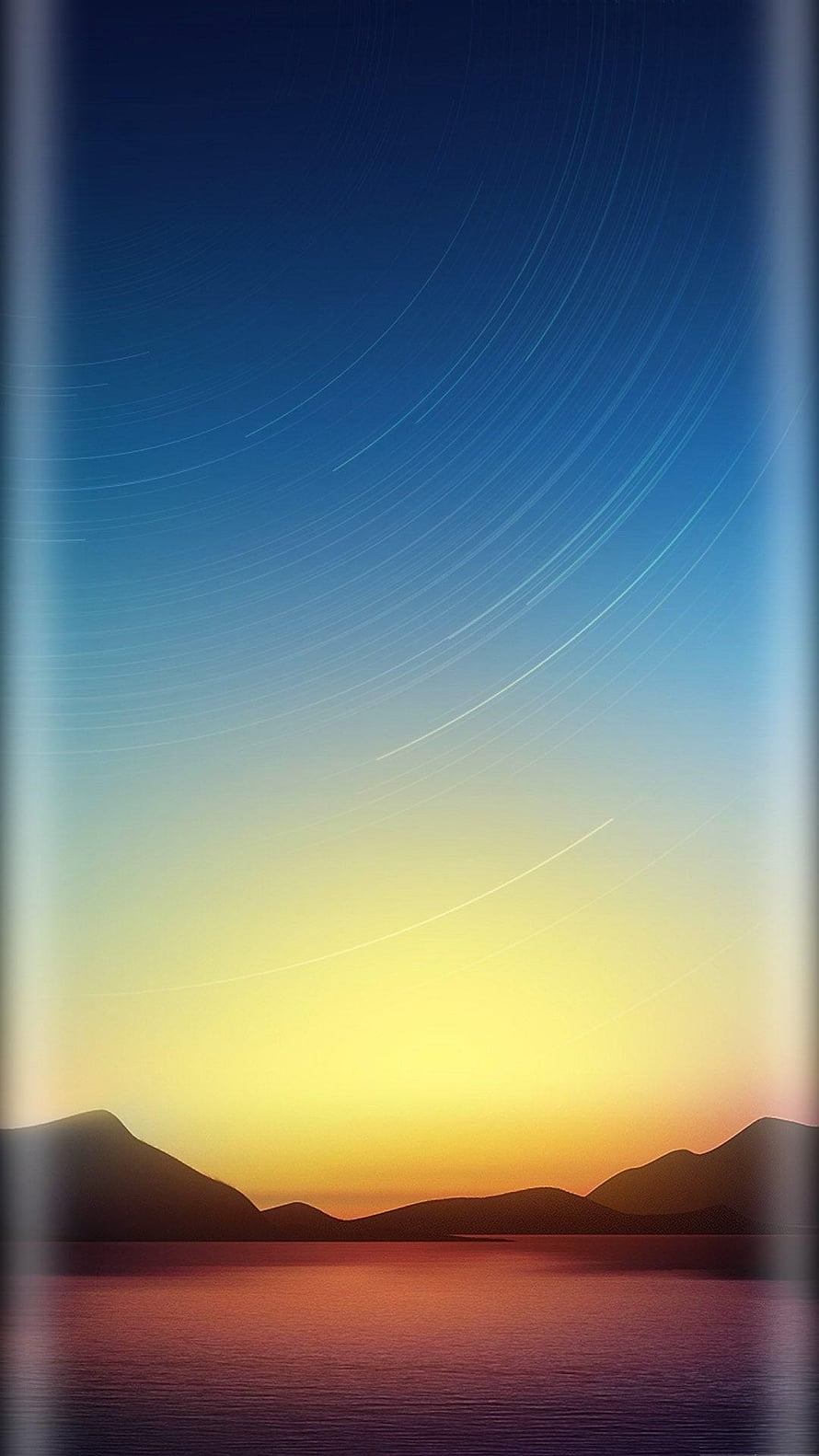 Star Trails Over Mountain Lake at Sunset with Curved Edge Display Effect HD phone wallpaper