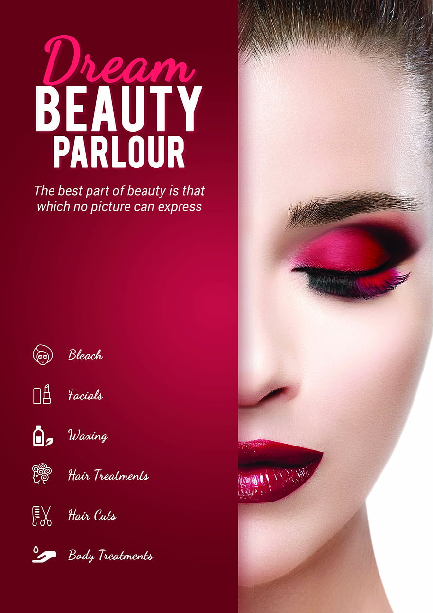 Dream Beauty Parlour Brochure with Woman Wearing Bold Red Makeup and Service List HD phone wallpaper