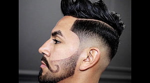 Men's Undercut Pompadour with Sharp Beard Line and Side Part HD wallpaper