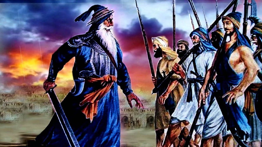 Baba Deep Singh Leading Sikh Martyrs in Historic Battle Scene HD wallpaper