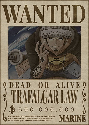 Trafalgar Law Wanted Poster from One Piece with Marine Bounty and Anime Illustration HD phone wallpaper