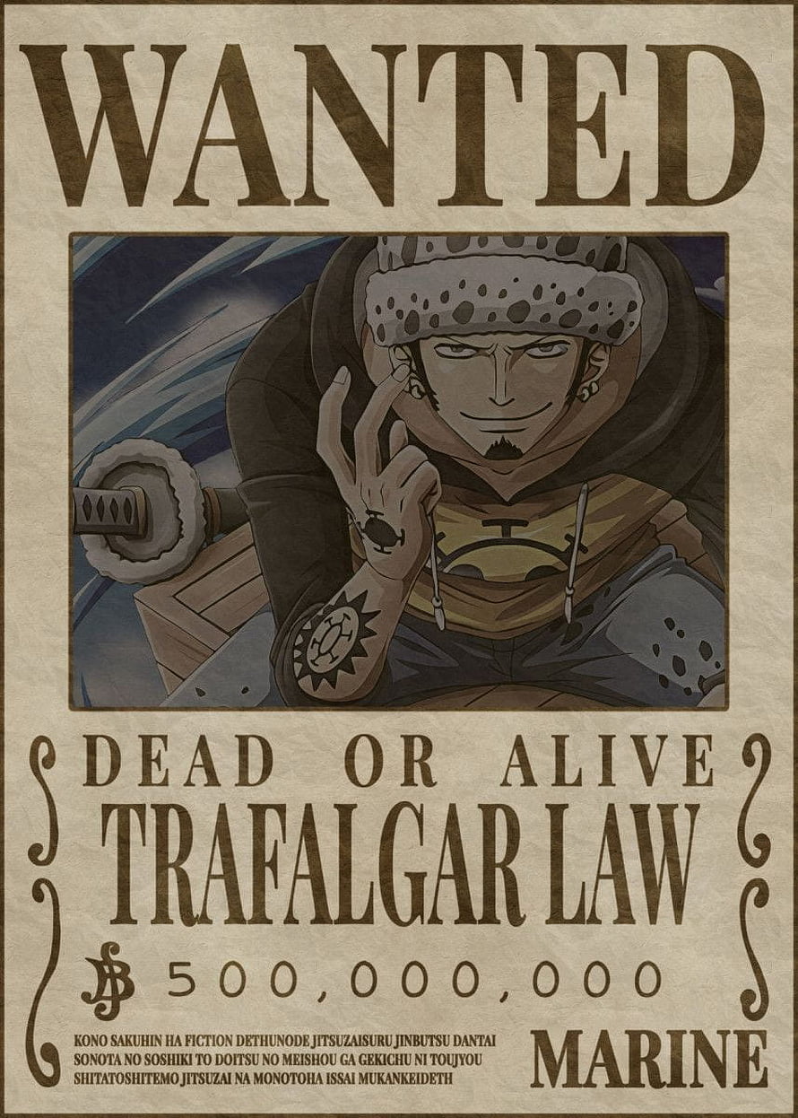 Trafalgar Law Wanted Poster from One Piece with Marine Bounty and Anime Illustration HD phone wallpaper