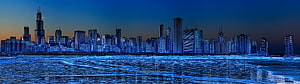 Chicago Skyline at Dusk with Lake Michigan Reflections in Cool Blue Tones HD wallpaper