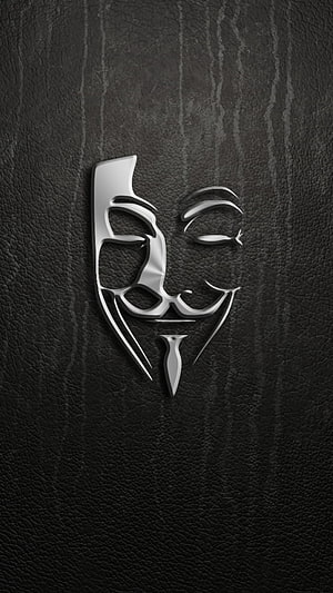 Stylized Guy Fawkes Mask Emblem on Dark Textured Leather Background HD phone wallpaper