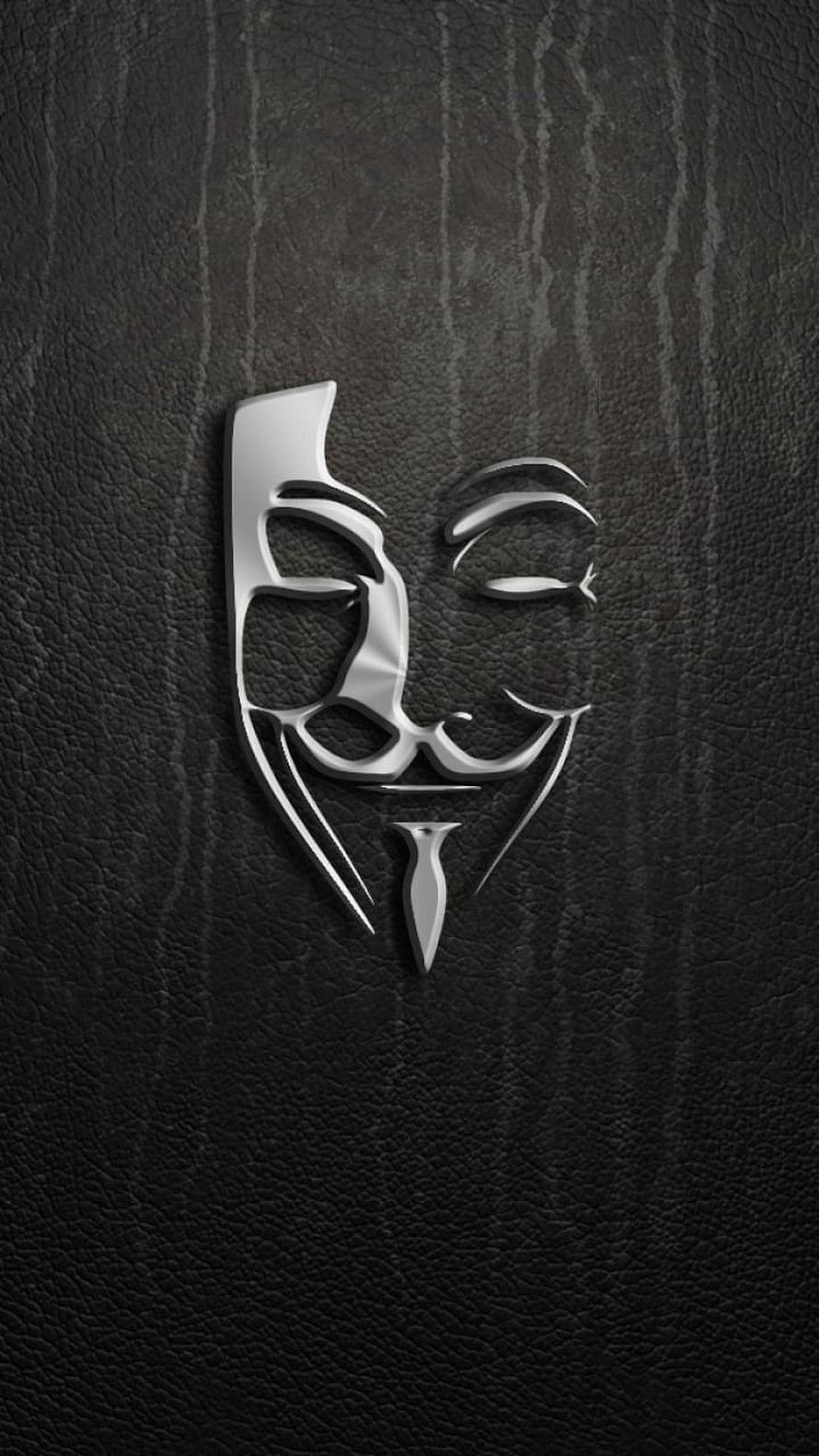 Stylized Guy Fawkes Mask Emblem on Dark Textured Leather Background HD phone wallpaper