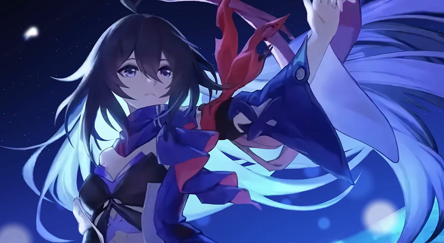 Honkai Star Rail Seele Anime Character in Blue and Red Outfit Against Starry Night Sky HD wallpaper
