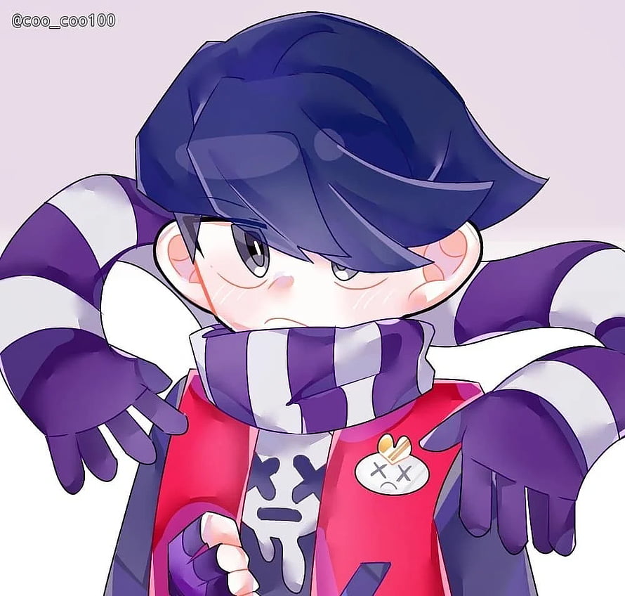 Edgar from Brawl Stars in a cute chibi anime style with a purple scarf and red jacket HD wallpaper