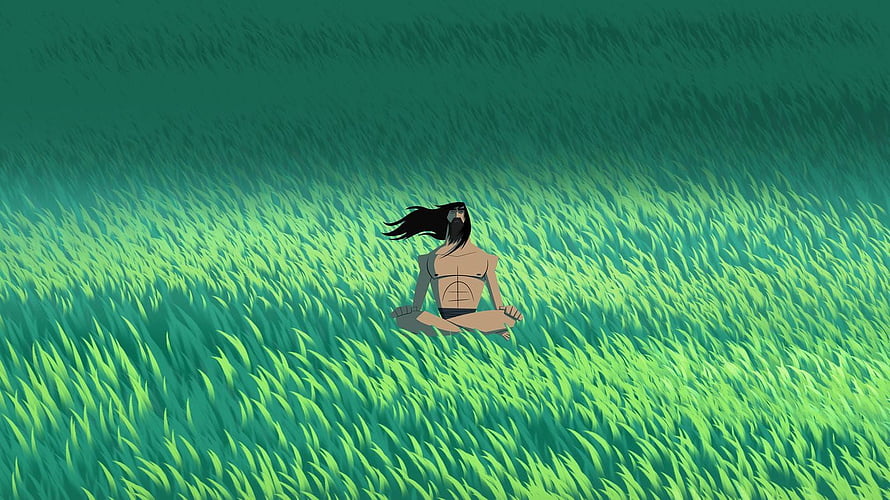 Samurai Jack Meditating in a Lush Green Grass Field HD wallpaper