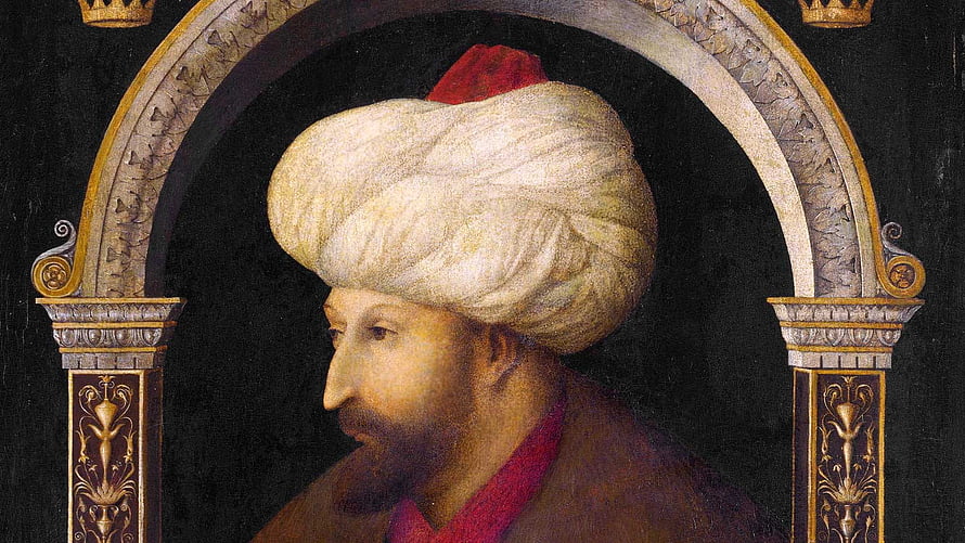 Portrait of Fatih Sultan Mehmet II in Ottoman Turban and Archway HD wallpaper