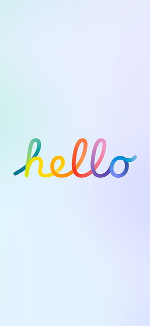Colorful Rainbow Hello Script on Soft Pastel Gradient Background HD phone wallpaper