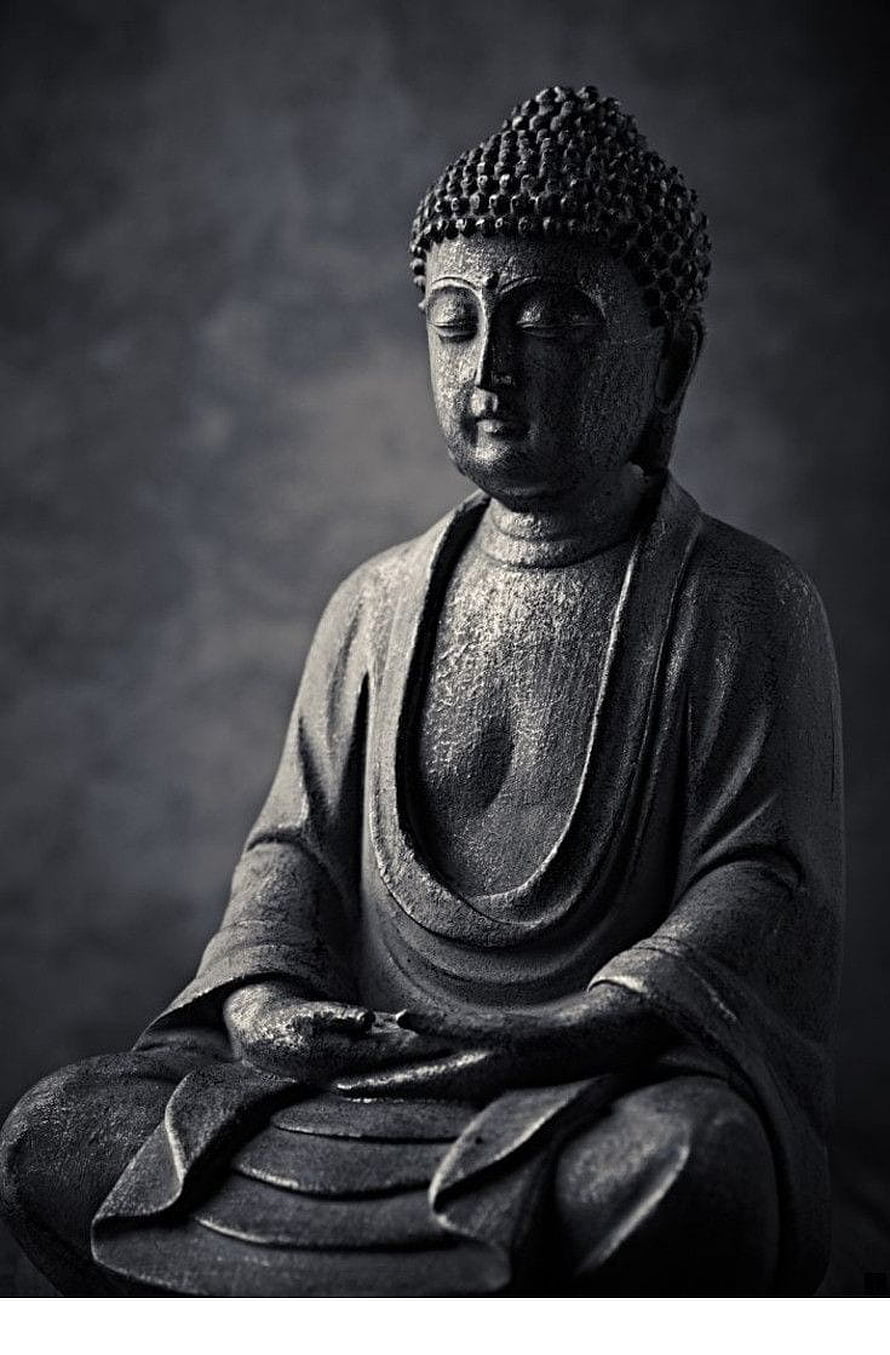 Serene Black and White Buddha Statue in Meditation Pose HD phone wallpaper