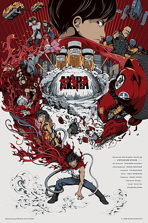 Akira Anime Movie Poster Artwork Featuring Kaneda and Tetsuo in Dynamic Red and White Illustration HD phone wallpaper