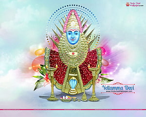 Yellamma Devi Hindu Goddess Digital Art with Golden Ornaments and Oil Lamps HD wallpaper