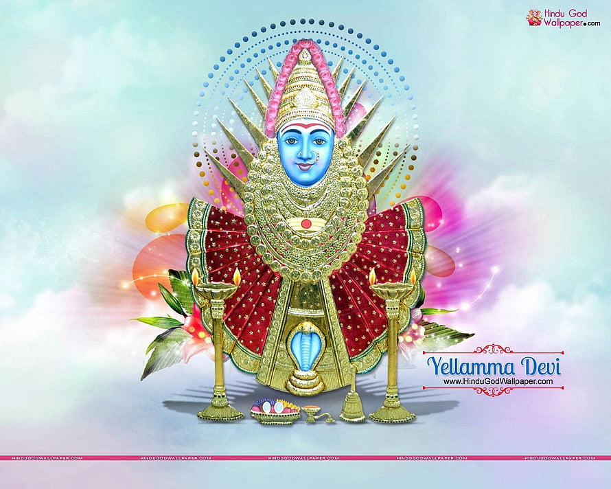 Yellamma Devi Hindu Goddess Digital Art with Golden Ornaments and Oil Lamps HD wallpaper
