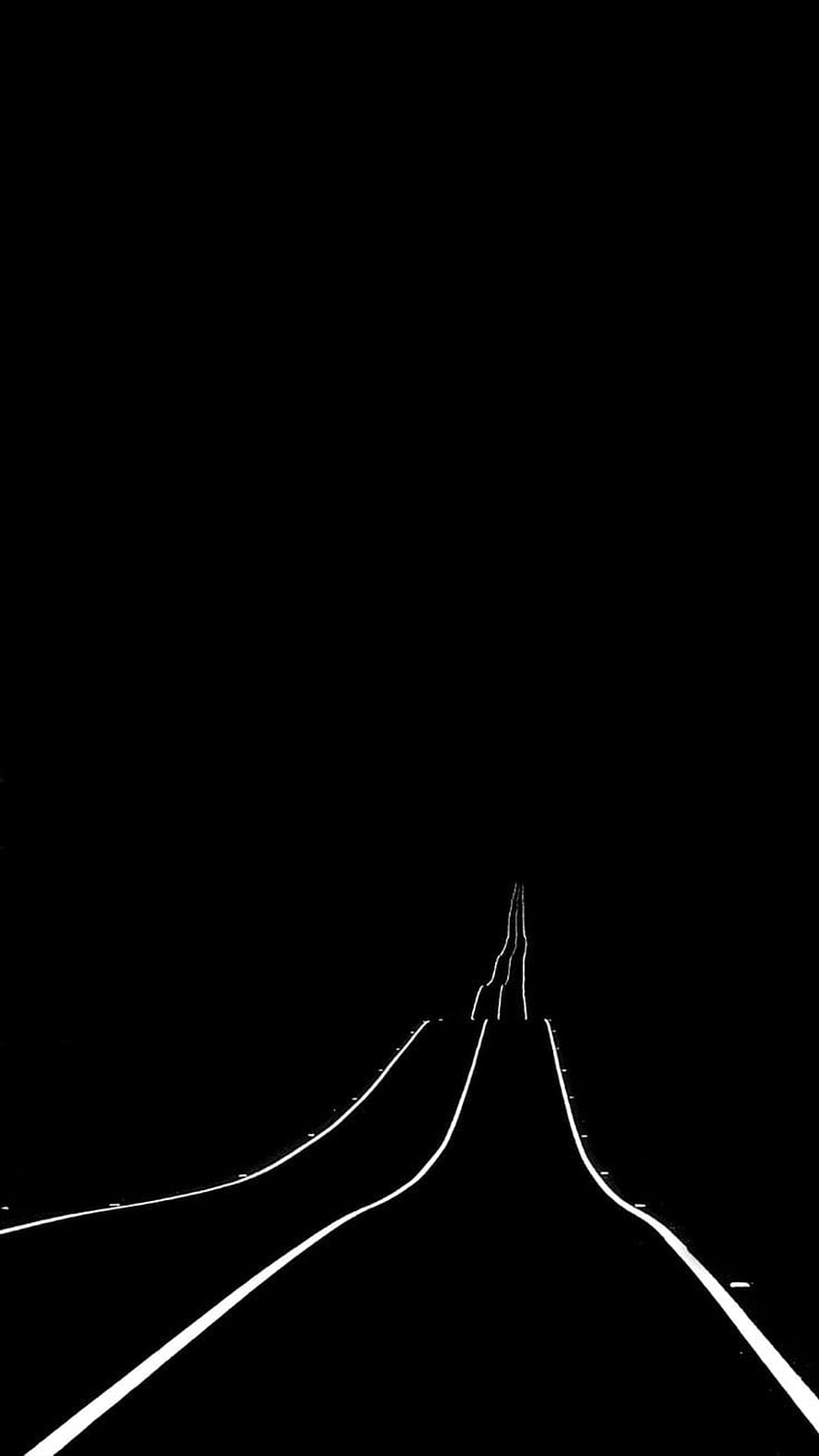 Minimalist Black Road at Night with White Lane Markers HD phone wallpaper