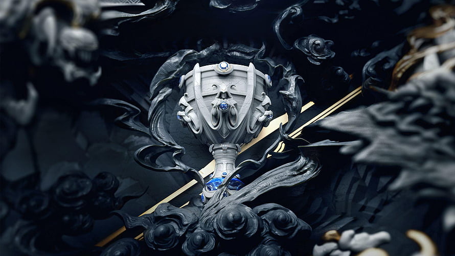League of Legends Worlds 2017 Championship Trophy with Dark Smoke and Gold Accents HD wallpaper