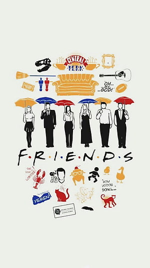 Friends TV Series Minimalist Poster with Central Perk and Character Silhouettes HD phone wallpaper