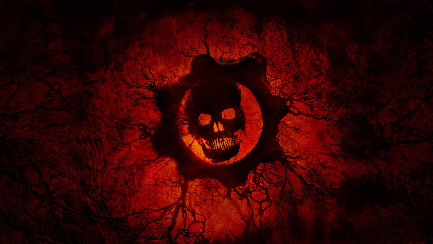 Grim Red Skull with Glowing Eyes on Dark Crimson Background HD wallpaper