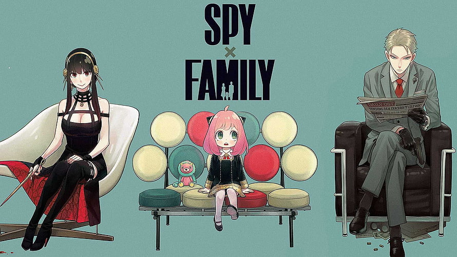Spy x Family Anime Trio Illustration with Yor, Anya, and Loid in a Living Room Setting HD wallpaper