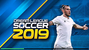 Dream League Soccer 2019 promotional artwork featuring a celebrating football player in a white kit HD wallpaper