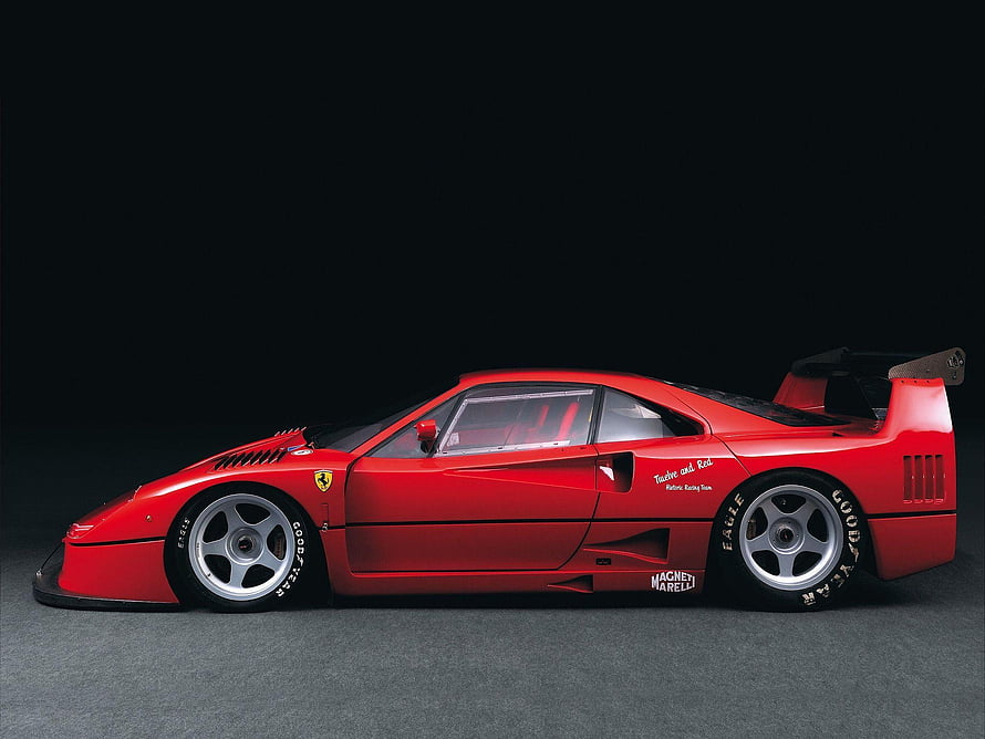 Ferrari F40 Side Profile in Rosso Corsa with Large Rear Wing and Racing Livery HD wallpaper