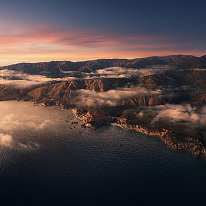 Aerial View of Big Sur Coastline with Low Clouds at Sunset HD phone wallpaper