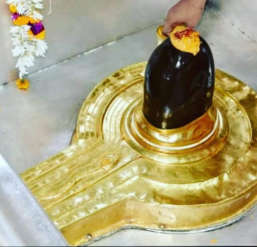 Kashi Vishwanath Temple Lingam with Golden Base and Floral Offering HD wallpaper