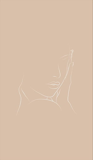 Minimalist One Line Drawing of a Woman's Profile in Beige Tones HD phone wallpaper