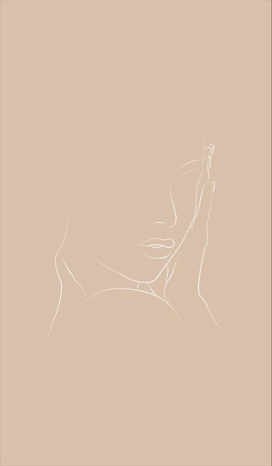 Minimalist One Line Drawing of a Woman's Profile in Beige Tones HD phone wallpaper