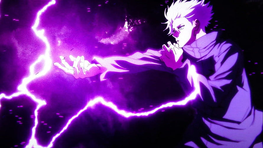 Satoru Gojo Unleashing Purple Lightning in Jujutsu Kaisen Anime Scene HD wallpaper