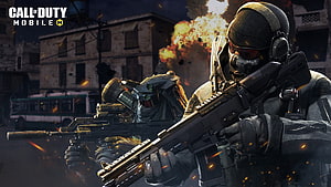 Call of Duty Mobile Tactical Operators in Urban Combat Zone with Explosions HD wallpaper