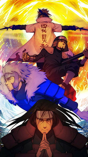 Naruto Fourth Hokage Lineup Featuring Hashirama Senju and Madara Uchiha Anime Art HD phone wallpaper