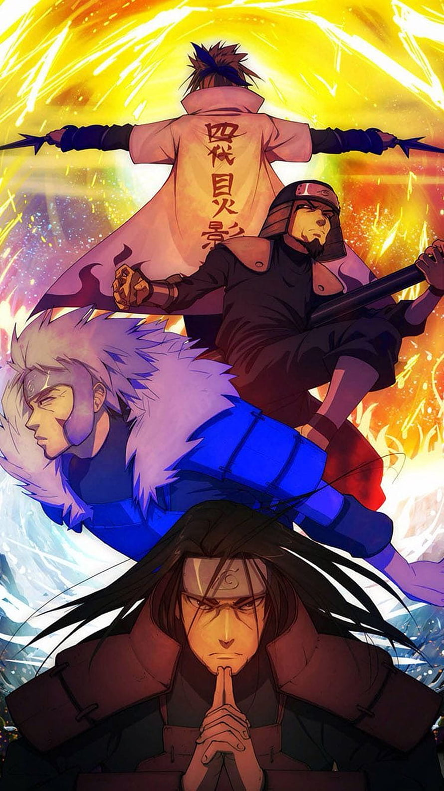 Naruto Fourth Hokage Lineup Featuring Hashirama Senju and Madara Uchiha Anime Art HD phone wallpaper