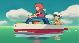 Ponyo and Sosuke Sailing on a Small Boat Across the Ocean HD wallpaper