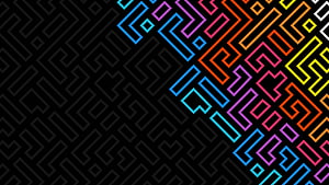 Vibrant Neon Geometric Maze Pattern on Dark Background HD wallpaper